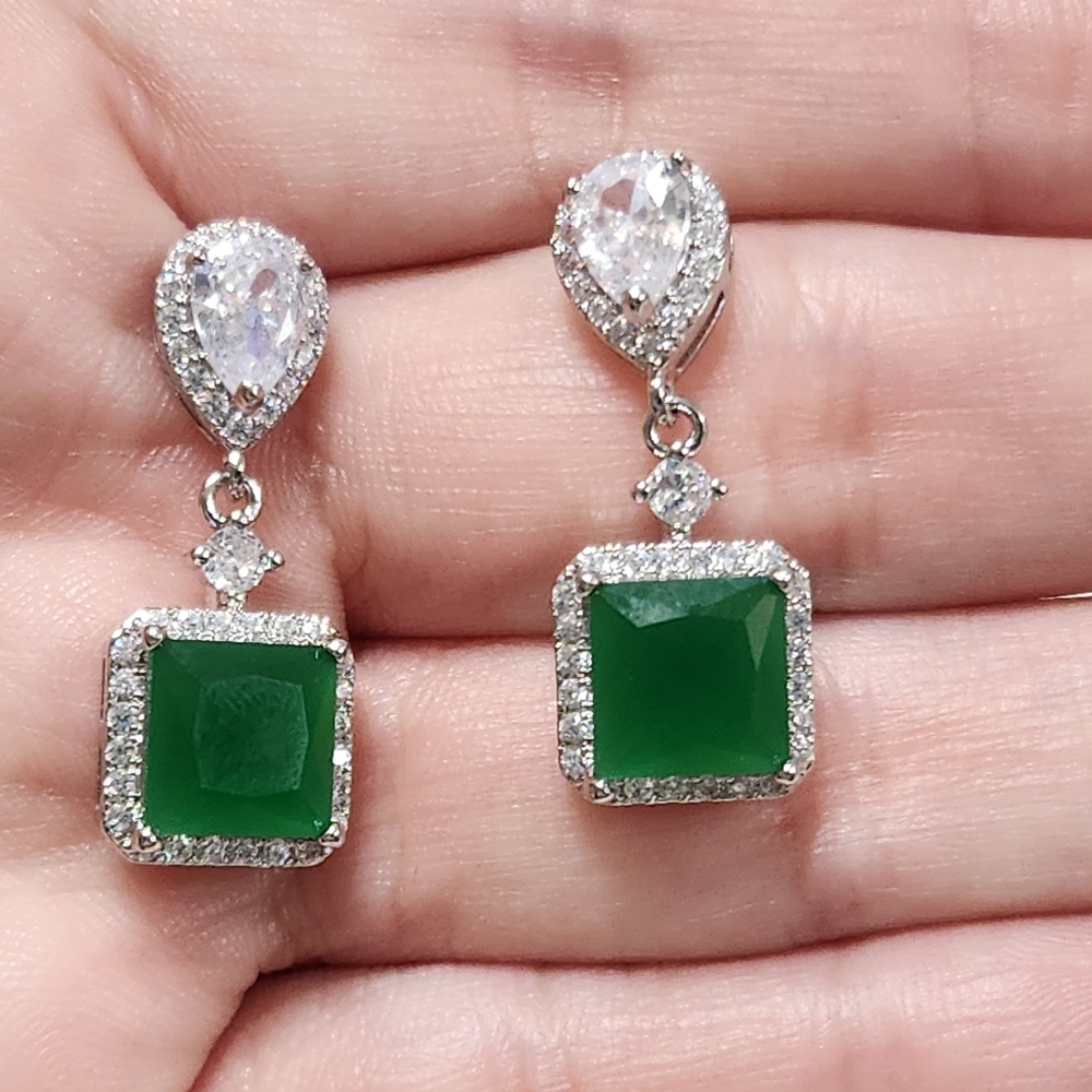 New Dangle Emerald And Diamond Earrings